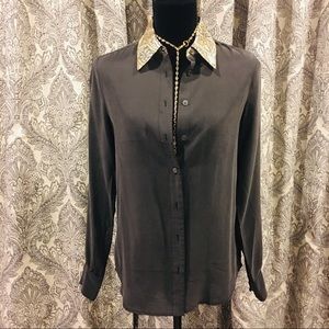 GOLD BROCADE COLLAR SILK SHIRT